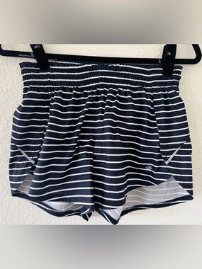Athleta Print Racer Run Short Navy White Stripe